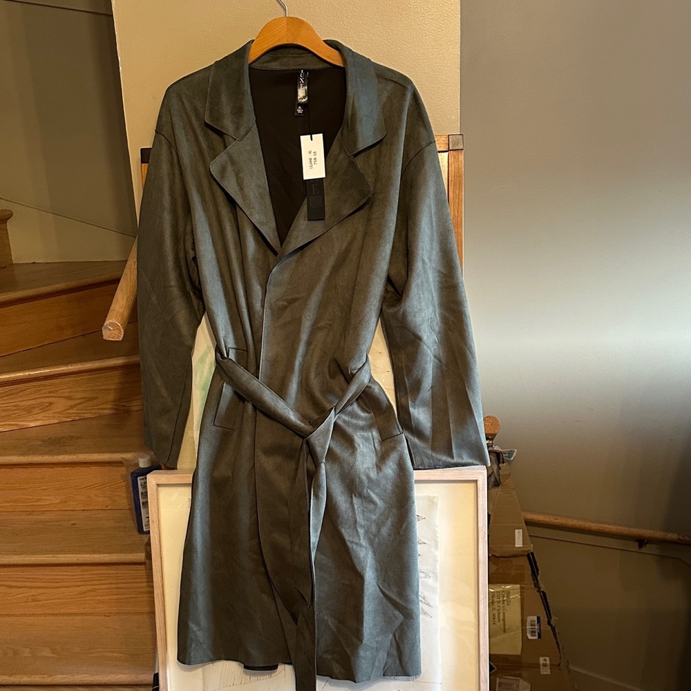 LuLaRoe NWT faux suede green Trench Coat